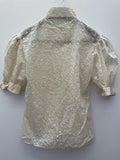 womens  white  vintage  tie neck  summer dress  summer  sheer  puff sleeve  neck tie  MOD  floral lace  floral  evening blouse  Embroidered  Cotton  blouse  8/10  8  70s  60s  1970s  1960s  10