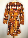 womens  vintage  Urban Village Vintage  psych  print dress  orange  long sleeved  floral print  floral dress  dress  collar  brown  70s  1970s  10