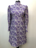 1960s Long Sleeved High Neck Floral Dress - Size 10