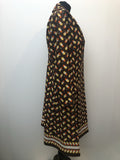 womens  vintage  Urban Village Vintage  square print  midi dress  midi  long sleeved  Elegant Lady  dress  collar  brown  70s  70  1970s  16