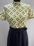 yellow  womens  vintage  swing dress  scooter  retro  pleated  office  modette  mod  midi dress  midi  geometric  dress  blue  60s  1960s  12