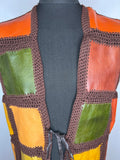reversible  XL  Waistcoat  vintage  Suede  Patchwork waistcoat  Patchwork  mens  leather  Jacket  hippie  green  Gilet  crochet  Brown  boho  70s  60s  1970s  1960s