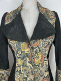 womens  vintage  Urban Village Vintage  urban village  tapestry design  Suede Jacket  Suede  pockets  MOD  long sleeve  Jacket  collar  coat  black  big collar  belt  60s  60  1960s  1960  10