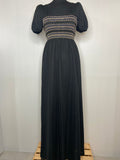 womens  vintage  urban village  silver  shirred  puff sleeves  party  maxi  gold  dress  disco  clothing  black  70s  6  4-6  4  1970s
