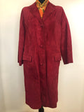 1960s Long Suede Coat in Red - Size UK 14