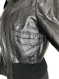 zip front  zip  womens  vintage  Urban Village Vintage  urban village  Suede Jacket  pockets  long sleeves  long sleeve  Leather  cropped  collar  bomber jacket  bomber  black  70s  1970s  10