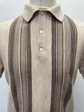 vintage  Urban Village Vintage  urban village  Three Button  summer top  summer  stripey  Stripes  striped  stripe detailing  stripe  St Michael  polo top  polo  MOD  mens  Lightweight Knit  light knitwear  light knit  knitwear  knitted  knit  collared  collar  button up  button  brown  60s  3 button  1960s