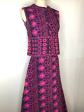 womens  waistcoat  vintage  Urban Village Vintage  two piece  tie front  tapestry  summer blouse  round neck  purple  pink  maxi skirt  handwoven  floral pattern  blouse  60s  1960s  10