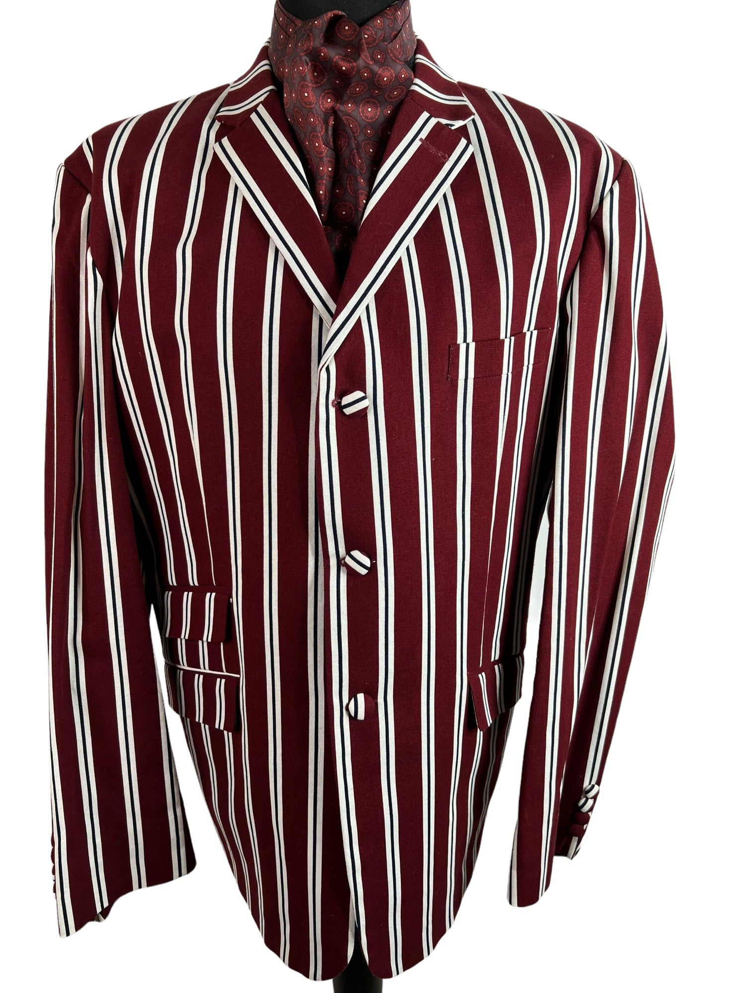 1960s Mod Style Tailor Made Striped Boating Blazer in Burgundy and