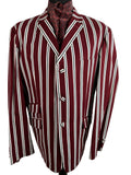 1960s Mod Style Tailor Made Striped Boating Blazer in Burgundy and White by Crown and Jester - Size XL