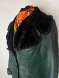 woodstock  womens  Winter Coat  vintage  vegan jacket  vegan  Urban Village Vintage  urban village  shearling  penny lane  long sleeve  Jacket  hippy  hippie  Green  Faux Leather  coat  borg collar  borg  boho  70s  60s  1970s  1960s  10
