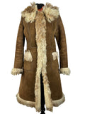 Vintage 1970s Afghan Suede Sheepskin Lined Coat in Brown by Suede and Leathercraft - Size UK 8