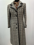 womens jacket  womens coat  womens  white  vintage  Urban Village Vintage  urban village  retro  press stud fastening  patterned  pattern  overcoat  MOD  long sleeve  leather trim  Leather  full length  coat  button down  black  60s  1960s  10