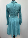 zip  womens  waist belt  vintage  Urban Village Vintage  urban village  Turquoise  shirt dress  Shirt  midi dress  midi  long sleeves  long sleeve  high neck  dress  dagger collar  collar dress  collar  big collar  belted dress  back zip  70s style  70s  70  1970s