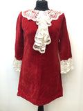 womens  vintage  velvet  Urban Village Vintage  scallop edge lace  ruffles  red  lace sleeves  lace ruffle  lace collar  dress  60s  1960s  10