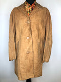 womens coat  womens  vintage  tan  Suede Jacket  Suede  retro  mod  long sleeve  lining  jacket  faux leather trim  coat  button  brown  60s  1960s  14