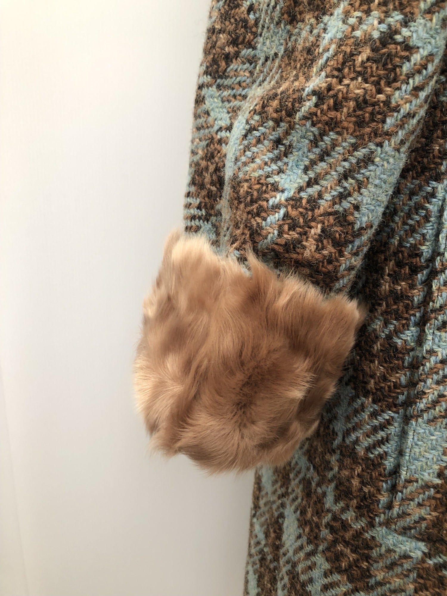 1960s Check Sheepskin Coat in Blue Size 16 Urban Village