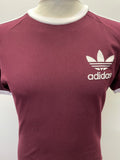 vintage  Urban Village Vintage  urban village  top  tee  summer  short sleeved  short sleeve  ringer  retro  mens  M  logo  burgundy  adidas  3 stripe