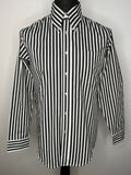 Retro Vintage 1960s Style Dagger Collar Striped Shirt in Black and White by Pop Boutique - Size M