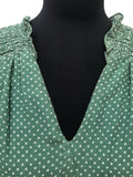 womens  vintage  Urban Village Vintage  summer dress  ruched waist  polka dot  maxi dress  long dress  lace print  hippy  hippie  Green  floral print  floral dress  floral  dress  button front  boho  bohemian  angel sleeve  8  70s  1970s