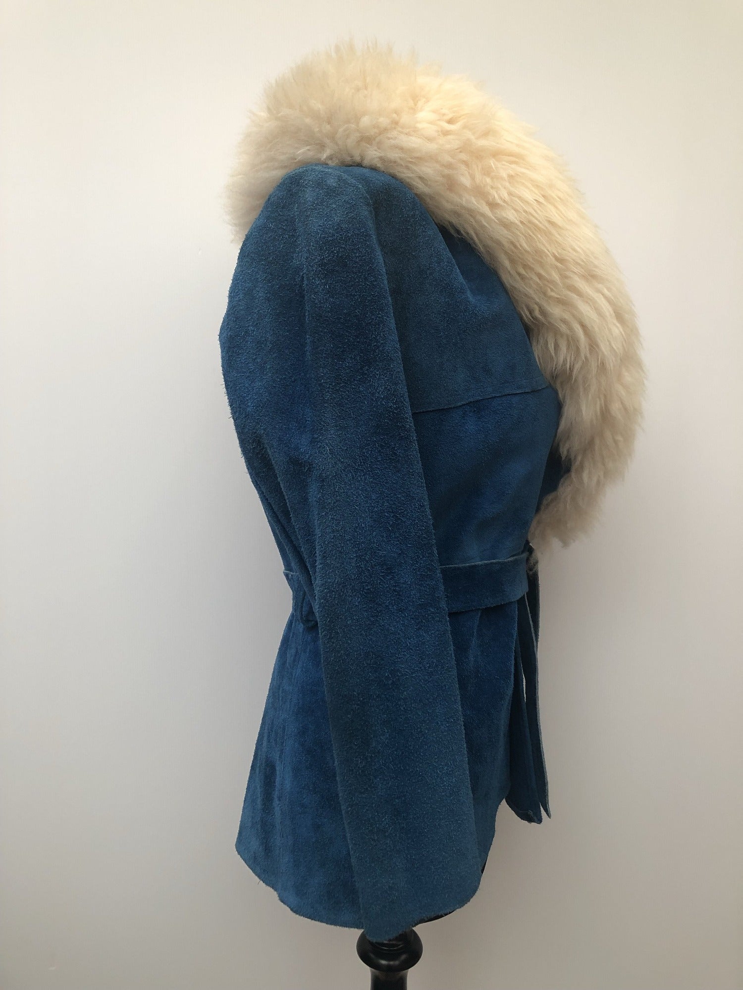 womens  vintage  Urban Village Vintage  suede  sheepskin  shearling  Jacket  coat  blue  70s  70  1970s  10