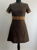 1960s Brown Micro Mini Scooter Dress - Butterfly Embroidery - UK 8