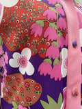 womens shirt  womens  vintage  Urban Village Vintage  urban village  summer blouse  retro  printed shirt  print blouse  pink  MOD  long sleeve  floral shirt  floral print  floral  collar  button down  button  blouse  big collar  60s  1960s