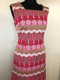 womens  vintage  Urban Village Vintage  square neck  sleeveless  print  pink  multi  metallic  knee length  dress  60s  1960s  14