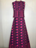 1970s Indian Handwoven Tapestry Floral Two Piece Top and Maxi Skirt - Size UK 10