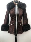 womens  vintage  Suede  Sheepskin  coat  brown  Black sheepskin  8  70s  6/8  6  1970s Urban Village Vintage