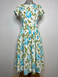 Vintage 1960s Blue Rose Print Belted Summer Dress by St Michael - Size UK 8