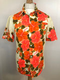 vintage  Urban Village Vintage  urban village  Ui-Maikai  top  summer shirt  short sleeved  short sleeve  Shirt  patterned  pattern  orange  multi  Mens Shirts  mens  L  Hawaiian shirt  hawaiian  Floral Print  dagger collar