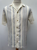 white  vintage  Urban Village Vintage  urban village  summer  stripey  Stripes  striped  stripe  Shirt  S  Mens Shirts  mens  cuban  collar  button down  blue stripes  blue  bhs  70s  1970s