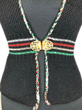 womens  waistcoat  vintage  Vest  tunic top  tunic  top  stripe detail  stitch trim  knitwear  knitted  Kintwear  clasp fastening  black  8  70s  1970s