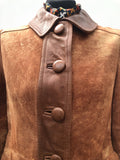 womens coat womens vintage Urban Village Vintage Suede Jacket Suede silk Neville Walters long sleeve long length coat lining jacket hide dress cow hide coat button down button brown 8 60s 1960s