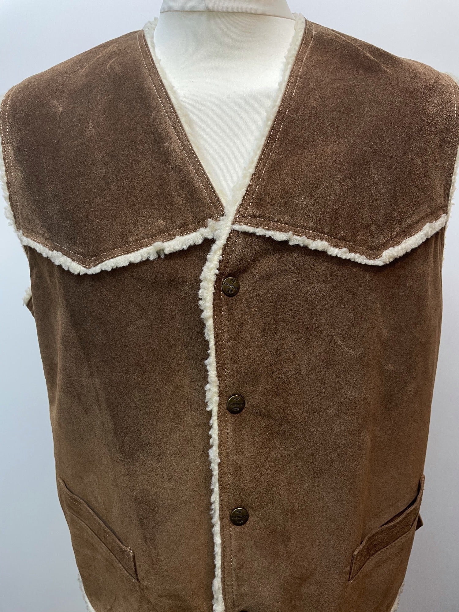 waistcoat  vintage  vest  Suede Jacket  Suede  sleeveless  Sheepskin  polyester  mens  L  Jacket  brown  70s  70  1970s