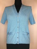 womens  vintage  Urban Village Vintage  sweater  St Michael  short sleeved  short sleeve  MOD  Lightweight Knit  light knit  knitwear  knitted  knit  cropped  cardigan  blue  60s  1960s  10