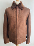 zip front  zip  Winter Jacket  Winter Coat  winter  vintage  Urban Village Vintage  urban village  thick  Sherpa  pockets  pocket  oz tropical  Mens Bomber jacket  mens  Jacket  front pockets  distressed leather  distressed  dark brown  collared  brown leather  brown  bomber jacket  bomber  70s  1970s