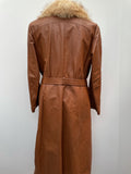 womens  waist belt  vintage  Urban Village Vintage  urban village  tan  soft leather  short sleeved  made in england  long sleeves  long sleeve  long coat  long  Leather Jacket  Leather Coat  Leather  Jacket  full length  faux fur  faux collar  faux  double breasted coat  double breasted  button down  button  brown  Belted waist  belted jacket  belted  belt  70s  1970s  12
