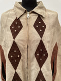 zip front  zip  womens jacket  womens  vintage  Suede Jacket  Suede  poncho  pockets  patterned  pattern  neospun jersey  front pockets  collar  cape  brown  big collar  beige  70s  1970s