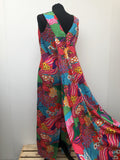 1970s Floral Print Maxi Dress with Train - Size 10