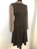 womens  vintage  Urban Village Vintage  summer dress  print  patterned sleeves  long sleeve  knit sleeves  floral  Finn  dress  brown  balloon sleeve  70s  1970s  12