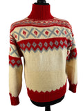 Vintage 1970s Chunky Knit Nordic Icelandic Christmas Jumper in Cream and Red - Size M