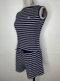 1980s Lacoste Blue/White Stripe Two Piece Shorts/Top Set UK 12