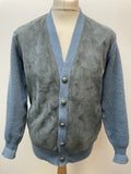 vintage  Urban Village Vintage  urban village  Suede Jacket  Suede  pockets  mens  long sleeve  light knit  L  knitwear  knitted  knit  glen huskey  elasticated  dress  cardigan  cardi  blue  70s  1970s
