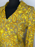 Yellow  womens  vintage  retro  quarter zip  Paisley Print  paisley  Orange  open collar  midi dress  midi  long sleeve  large collar  dress  70s  1970s  14