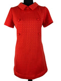 Vintage 1960s Short Sleeve Collared Patterned Mod Dress in Red - Size UK 14