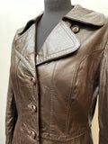 womens  vintage  Urban Village Vintage  Leather Jacket  Leather Coat  Leather  lapels  Jacket  full length  brown  70s  70  1970s  10