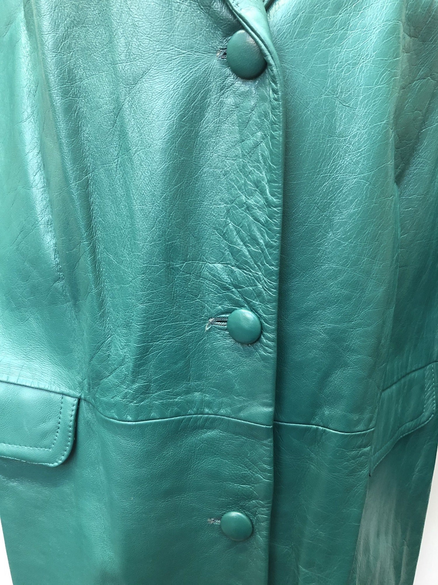 1960s Paul Blanche Leather Coat womens green MOD 60s loose fit coat Size 12 Viintage womens clothing Urban Village Vintage