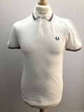 white  vintage  Urban Village Vintage  urban village  top  stripey  Stripes  striped  stripe  sportswear  short sleeved  short sleeve  S  retro  red stripe  polo top  polo  navy stripe  MOD  mens  Fred Perry  fred  collared  collar  button